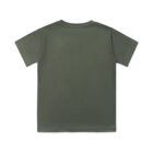 Plain olive green t-shirt shown from the back on a white background.