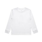 Plain white long-sleeve crewneck shirt laid flat on a white background.