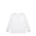 Plain white long-sleeve shirt laid flat on a white background.