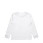 Plain white long-sleeve crew neck t-shirt laid flat on a white background.