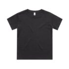 Plain black short-sleeve t-shirt laid flat on a white background.