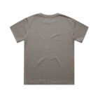 Plain gray T-shirt laid flat with the back side facing up.