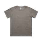 Plain gray short-sleeve T-shirt laid flat on a white background.