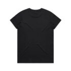 Plain black short-sleeve T-shirt displayed flat, showing the back side.