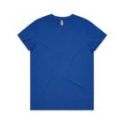 Plain blue short-sleeve t-shirt displayed on a white background.