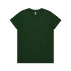 Plain dark green short-sleeve t-shirt laid flat on a white background.