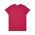 Plain pink short-sleeve t-shirt laid flat on a white background.