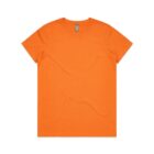 Plain orange short-sleeve t-shirt laid flat on a white background.