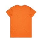 Plain orange short-sleeve t-shirt laid flat, viewed from the back against a white background.