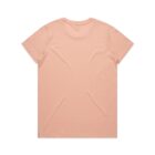 Plain light pink t-shirt laid flat, viewed from the back against a white background.