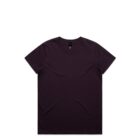 Plain dark purple short-sleeve t-shirt laid flat on a white background.