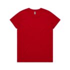 Plain red short-sleeve t-shirt laid flat on a white background.