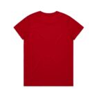 Plain red short-sleeve T-shirt displayed flat, back side facing up.