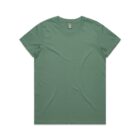Plain green short-sleeve t-shirt laid flat on a white background.