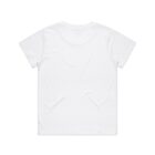 Plain white t-shirt laid flat, showing the back side.