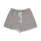 Gray drawstring shorts with an elastic waistband, laid flat on a white background.