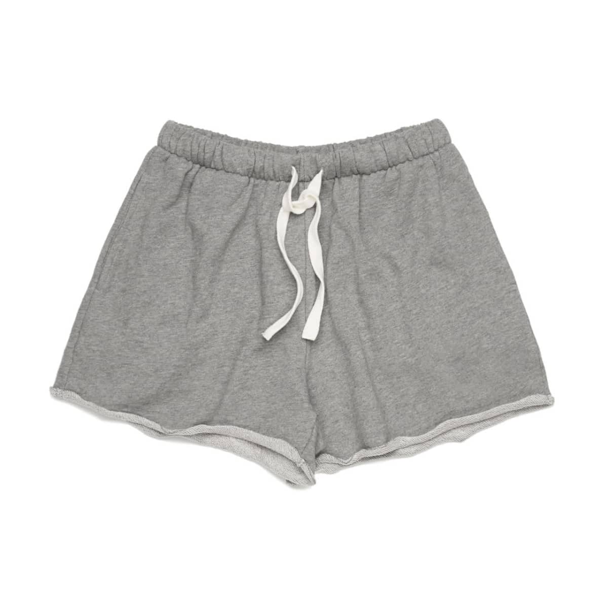 Gray drawstring shorts with an elastic waistband, laid flat on a white background.
