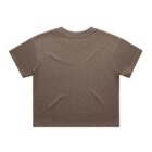 Plain brown short-sleeve t-shirt, shown from the back, on a white background.