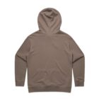 Brown hoodie displayed flat, showing the back side with long sleeves and a hood.