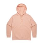 Light pink hooded sweatshirt with a front pocket, laid flat on a white background.