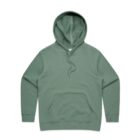 Green hooded sweatshirt with front pocket and drawstrings, displayed on a white background.