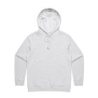 Light gray hooded sweatshirt with a front pocket, laid flat on a white background.