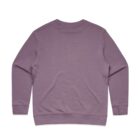 Purple crewneck sweatshirt laid flat, viewed from the back on a white background.