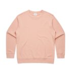 A plain, light pink crewneck sweatshirt laid flat on a white background.