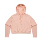 Light pink hooded sweatshirt with drawstrings, laid flat on a white background.