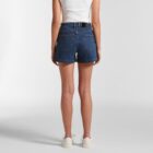 Person in a white top and blue denim shorts standing, back facing the camera.