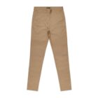 Beige slim-fit chinos laid flat on a white background.