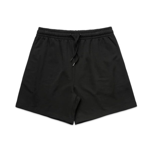 Black drawstring athletic shorts laid flat on a white background.