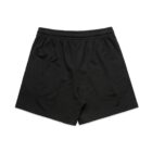Black athletic shorts with an elastic waistband, laid flat on a white background.