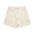 Off-white cotton shorts with an elastic waistband, viewed from the back.