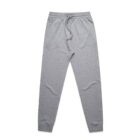 Gray jogger sweatpants with an elastic waistband and drawstring, laid flat on white background.