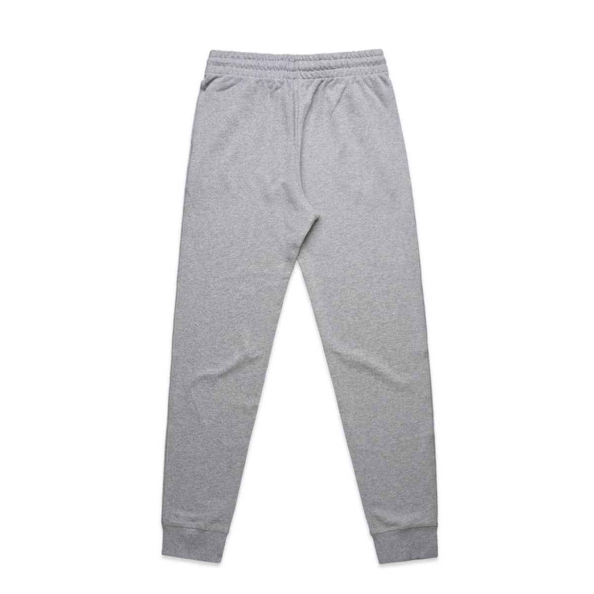 Gray sweatpants with an elastic waistband and cuffs, laid flat on a white background.