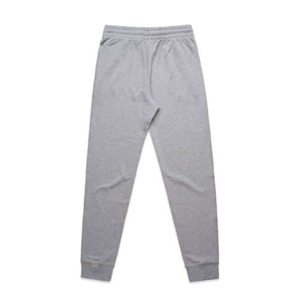 Gray sweatpants with an elastic waistband and cuffs, laid flat on a white background.