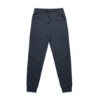 Navy blue jogger sweatpants with cuffed ankles, laid flat on a white background.