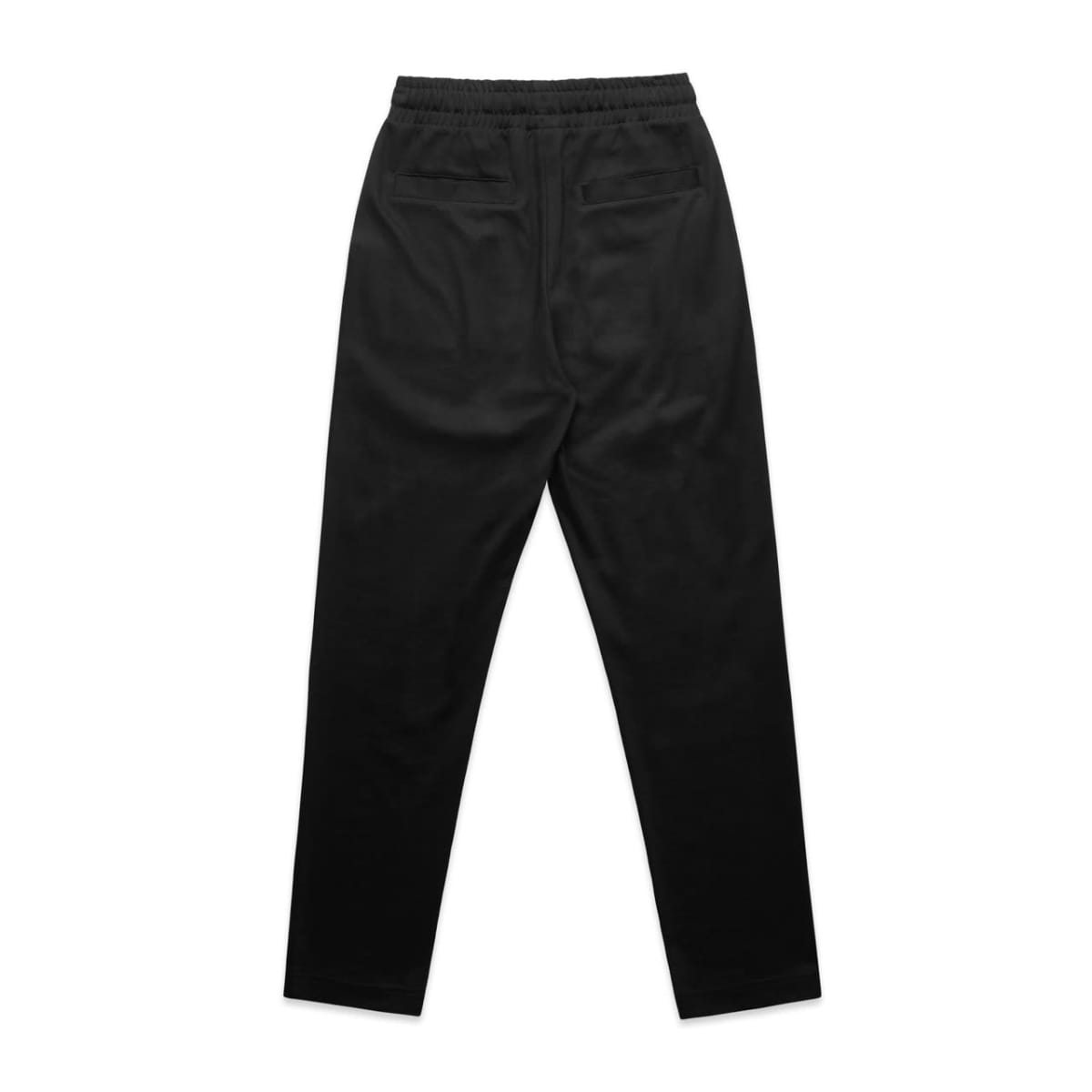 Black pants with an elastic waistband, shown from the back on a white background.