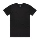 Plain black short-sleeve t-shirt laid flat on a white background.