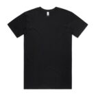 Plain black short-sleeve t-shirt laid flat on a white background.