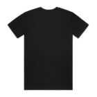Plain black short-sleeve t-shirt shown from the back against a white background.