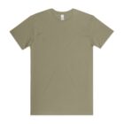 Plain olive green short-sleeve t-shirt laid flat on a white background.