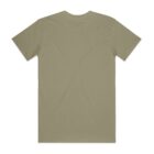 Plain olive green t-shirt shown from the back, laid flat on a white background.