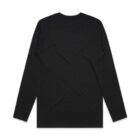 Black long-sleeve shirt laid flat, shown from the back.