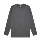 Plain dark gray long-sleeve t-shirt laid flat on a white background.