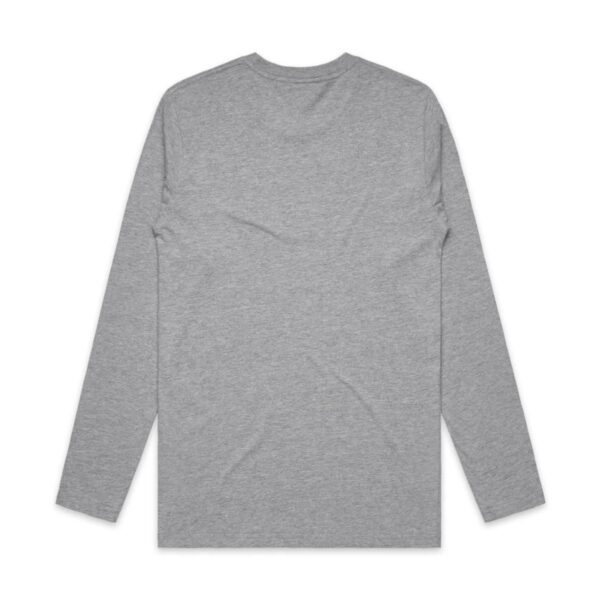 Gray long-sleeve t-shirt laid flat, viewed from the back.