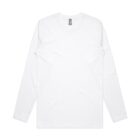 Plain white long-sleeve t-shirt laid flat on a white background.