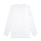 Plain white long-sleeve t-shirt laid flat, shown from the back.