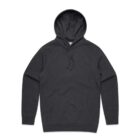 A plain black hooded sweatshirt with a front pocket and drawstrings.